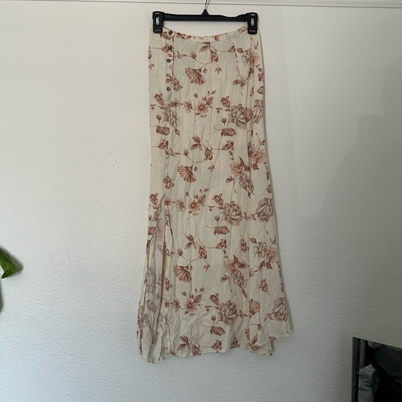 Rare Vintage Rampage Floral Cream and Pink Brown Women's Skirt Split Buttons - Picture 6 of 7